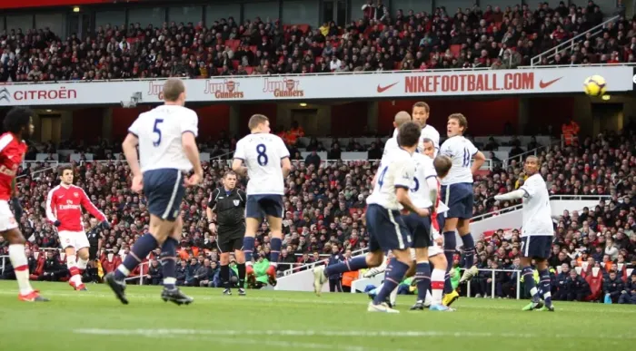 Framed Print : Cesc Fabregas's Epic Free-Kick: Arsenal's 1st Goal in 3:0 Victory over Aston Villa (December 27, 2009)