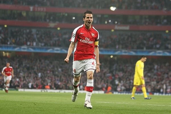 Cesc Fabregas's Euphoric Celebration: Arsenal's 3-0 Goal by Theo Walcott in the UEFA Champions League Quarterfinals