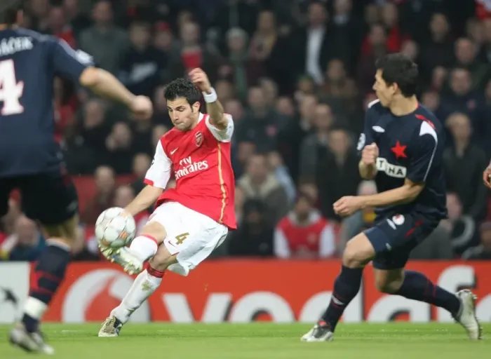 Framed Print : Cesc Fabregas's Historic First Goal: Arsenal Crushes Slavia Prague 7-0 in Champions League