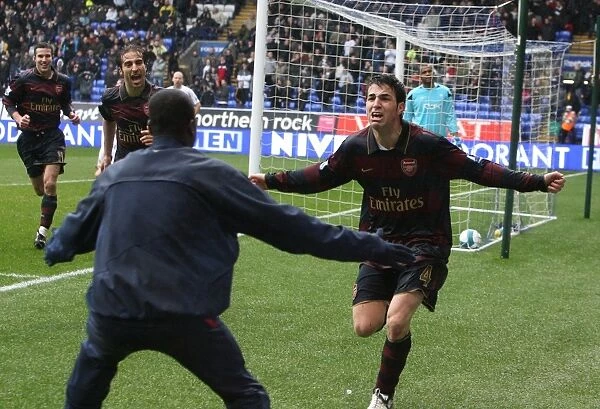 Cesc Fabregas's Triumphant Goal Celebration with Emmanuel Eboue: Arsenal's 3-2 Victory over Bolton Wanderers, 2008