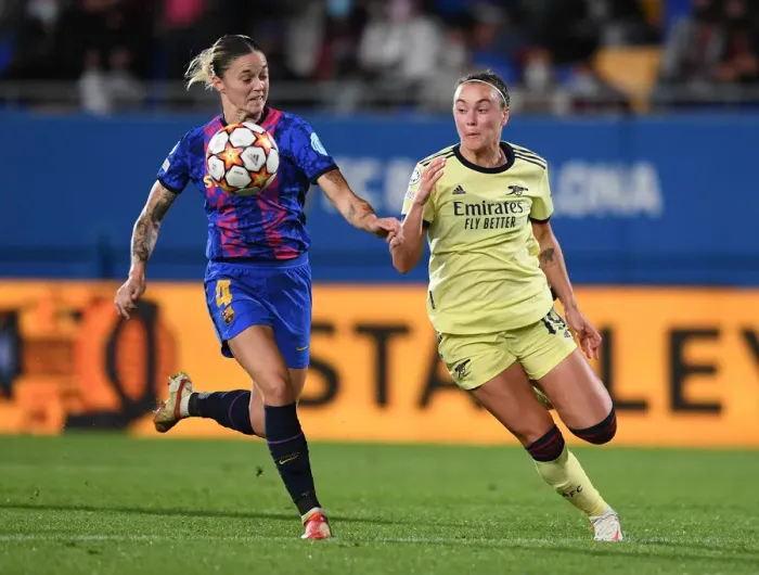 Framed Print : Challenge in the Champions League: Arsenal vs. Barcelona Women