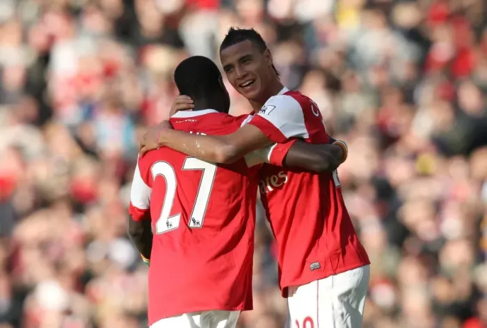 Framed Print : Chamakh and Eboue: Arsenal's Unstoppable Duo Celebrates 2-1 Win Over Birmingham