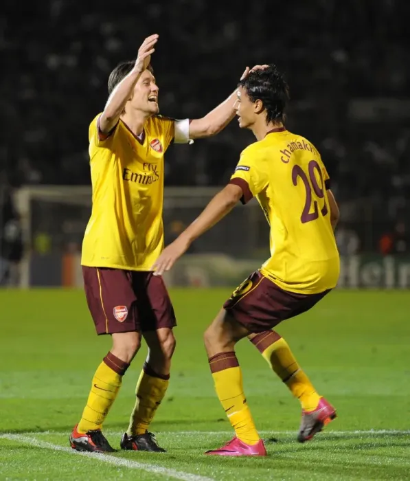 Framed Print : Chamakh and Rosicky: Celebrating Arsenal's 2nd Goal in Partizan Belgrade's Stadium (UEFA Champions League, 2010) Framed Print : Chamakh and Rosicky: Celebrating Arsenal's 2nd Goal in Partizan Belgrade's Stadium (UEFA Champions League, 2010)