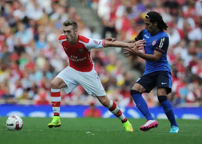 Framed Print : Chambers vs Falcao: Battle at the Emirates - Arsenal vs AS Monaco, 2014