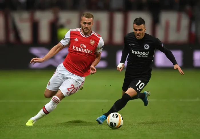 Framed Print : Chambers vs. Kostic: Clash in Europa League Group F between Eintracht Frankfurt and Arsenal FC Framed Print : Chambers vs. Kostic: Clash in Europa League Group F between Eintracht Frankfurt and Arsenal FC
