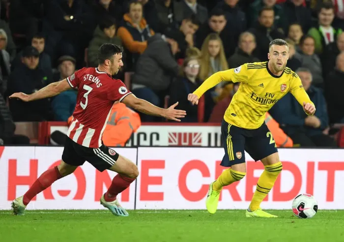 Framed Print : Chambers vs Stevens: A Football Showdown at Bramall Lane - Sheffield United vs Arsenal, Premier League 2019-20 Framed Print : Chambers vs Stevens: A Football Showdown at Bramall Lane - Sheffield United vs Arsenal, Premier League 2019-20