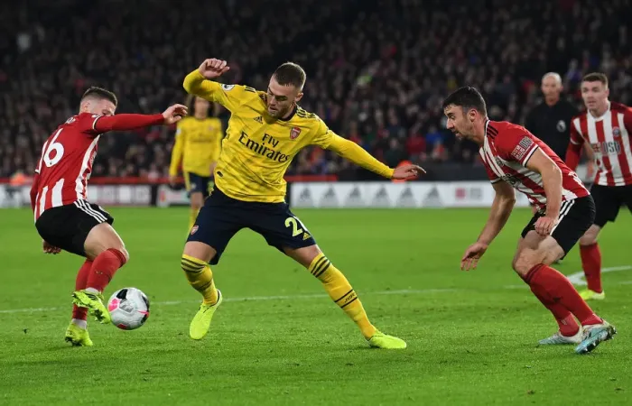 Framed Print : Chambers vs. Stevens: Intense Battle at Bramall Lane - Sheffield United vs. Arsenal, Premier League 2019-20