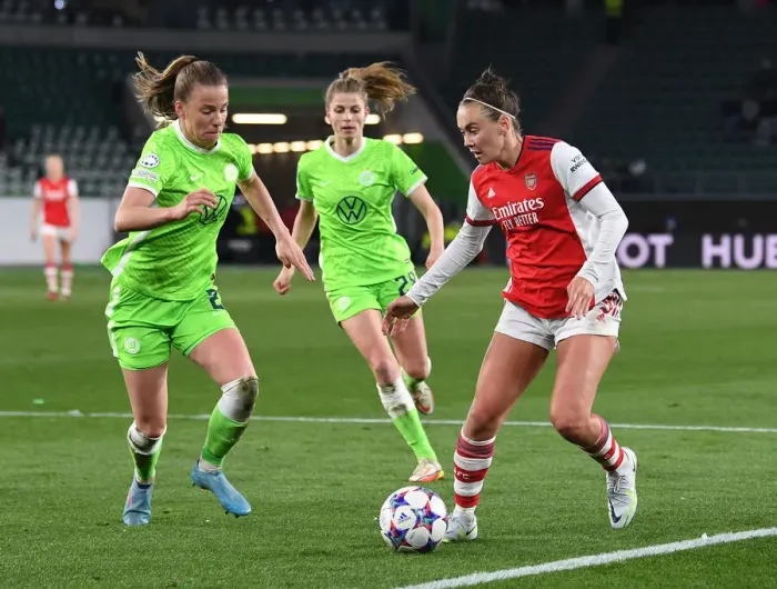 Framed Print : Champions Clash: Caitlin Foord vs. Lynn Wilms in the UEFA Women's Champions League Quarterfinals