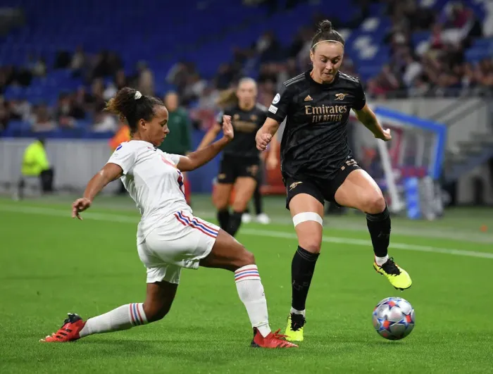 Framed Print : Champions League Showdown: Caitlin Foord vs. Ines Jaurena - Olympique Lyonnais vs. Arsenal Women