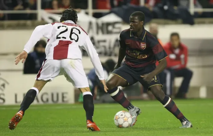 Framed Print : Champions League Showdown: Eboue vs. Crespo - Arsenal's Battle at Seville's Ramon Sanchez-Pizjuan Stadium Framed Print : Champions League Showdown: Eboue vs. Crespo - Arsenal's Battle at Seville's Ramon Sanchez-Pizjuan Stadium
