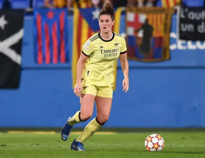 Framed Print : Champions League Showdown: Jennifer Beattie's Unwavering Concentration - Barcelona vs. Arsenal Women Framed Print : Champions League Showdown: Jennifer Beattie's Unwavering Concentration - Barcelona vs. Arsenal Women