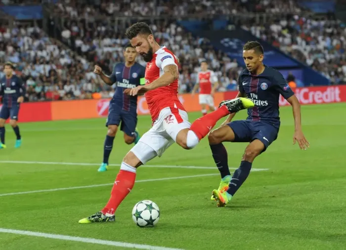 Framed Print : Champions League Showdown: Olivier Giroud vs. Marquinhos - Paris Saint-Germain vs. Arsenal: A Battle at Parc des Princes Framed Print : Champions League Showdown: Olivier Giroud vs. Marquinhos - Paris Saint-Germain vs. Arsenal: A Battle at Parc des Princes