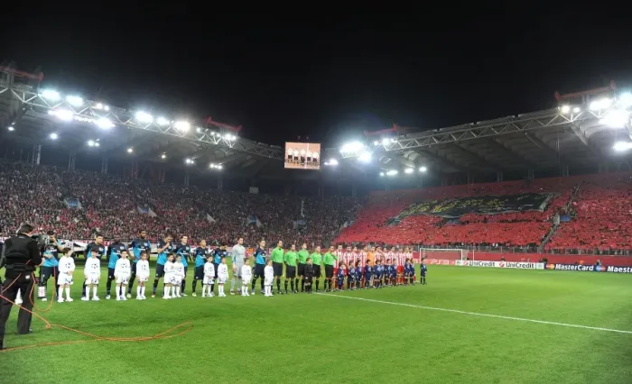 Framed Print : Champions League Showdown: Olympiacos vs. Arsenal - Georgios Karaiskakis Stadium, Athens (December 2011)