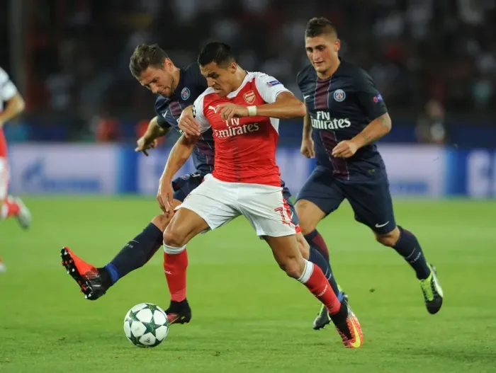 Framed Print : Champions League Showdown: Sanchez vs. Krychowiak Clash - Paris Saint-Germain vs. Arsenal