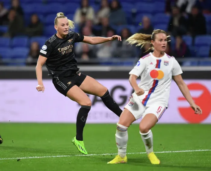 Framed Print : Champions League Showdown: Stina Blackstenius Shines in Olympique Lyonnais vs. Arsenal Women