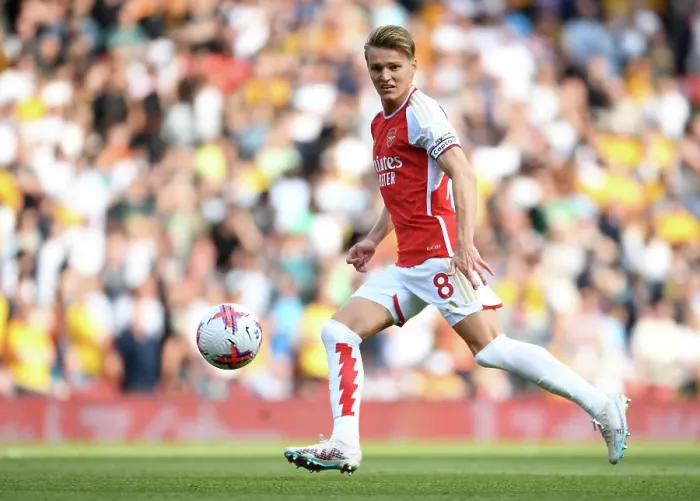 Framed Print : Charging Ahead: Martin Odegaard Leads Arsenal Past Wolverhampton Wanderers in the 2022-23 Premier League