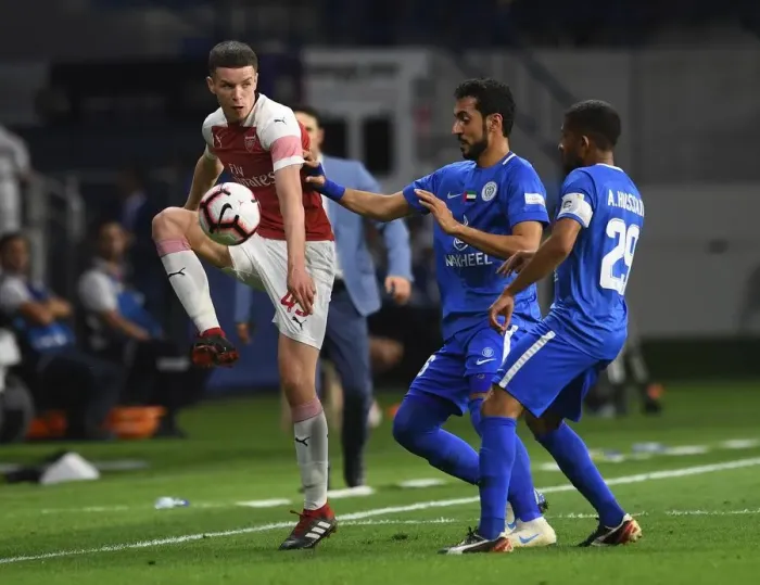 Framed Print : Charlie Gilmour Outmaneuvers Alhussain Saleh: Al-Nasr Dubai SC vs. Arsenal Friendly (2018-19) Framed Print : Charlie Gilmour Outmaneuvers Alhussain Saleh: Al-Nasr Dubai SC vs. Arsenal Friendly (2018-19)