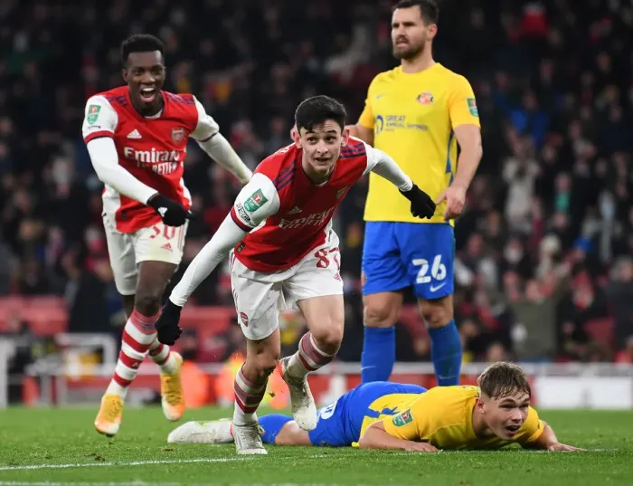 Framed Print : Charlie Patino's Fifth Goal: Arsenal Reaches Carabao Cup Semis