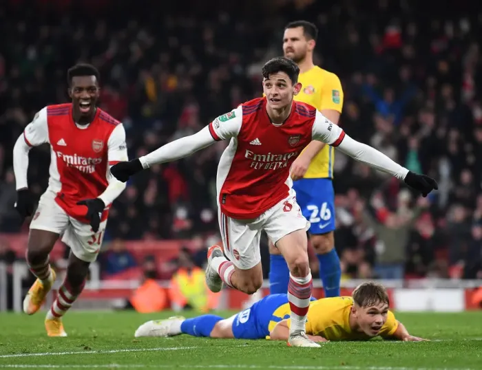 Framed Print : Charlie Patino's Stunner: Arsenal Advances to Carabao Cup Semis with 5-0 Victory