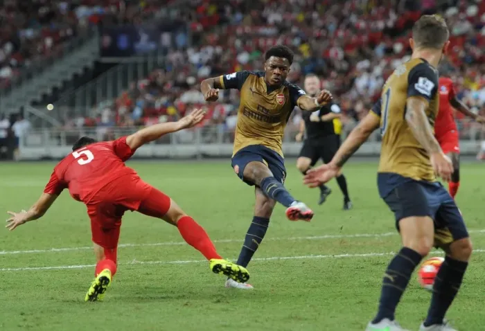 Framed Print : Chuba Akpom Scores First Goal for Arsenal: Arsenal v Singapore XI, Barclays Asia Trophy, Kallang, Singapore - July 15, 2015 Framed Print : Chuba Akpom Scores First Goal for Arsenal: Arsenal v Singapore XI, Barclays Asia Trophy, Kallang, Singapore - July 15, 2015