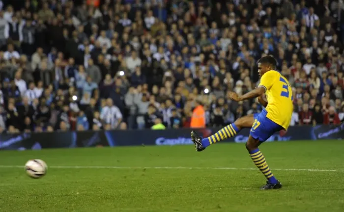 Framed Print : Chuba Akpom scores from the penalty spot. West Bromwich Albion 1: 1 Arsenal. 3: 4 to Framed Print : Chuba Akpom scores from the penalty spot. West Bromwich Albion 1: 1 Arsenal. 3: 4 to
