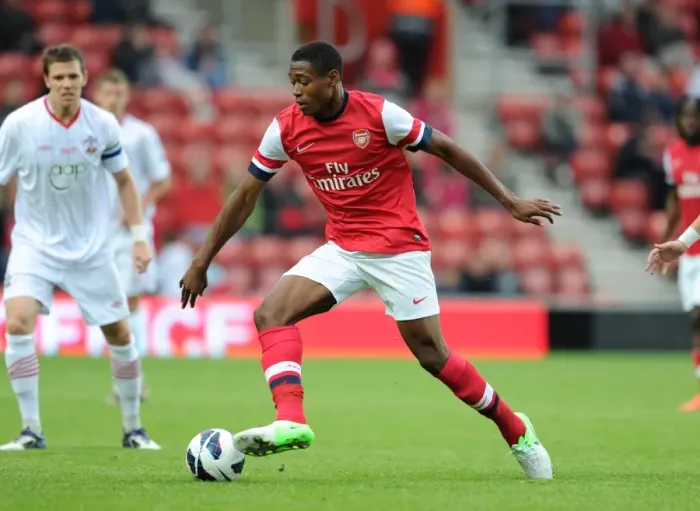 Framed Print : Chuks Aneke (Arsenal). Southampton 1: 1 Arsenal. The Markus Liebherr Memorial Cup