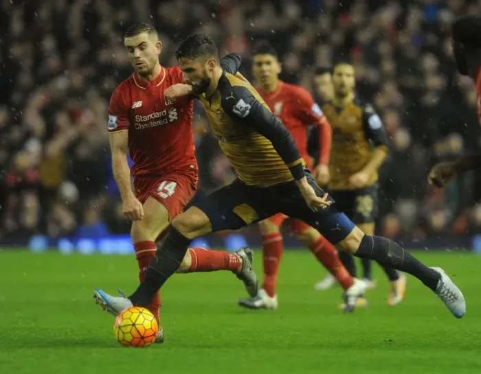 Framed Print : Clash at Anfield: Giroud vs. Henderson - Premier League Battle Framed Print : Clash at Anfield: Giroud vs. Henderson - Premier League Battle