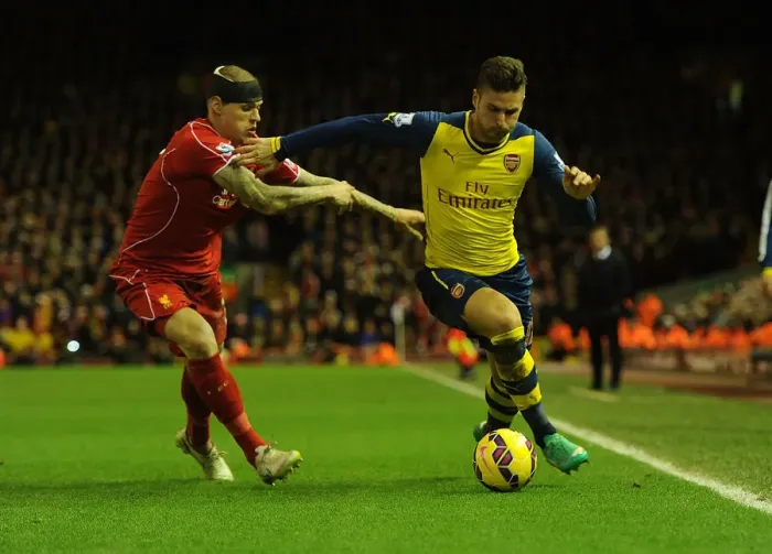 Framed Print : Clash at Anfield: Liverpool vs. Arsenal - Olivier Giroud vs. Martin Skrtel Framed Print : Clash at Anfield: Liverpool vs. Arsenal - Olivier Giroud vs. Martin Skrtel