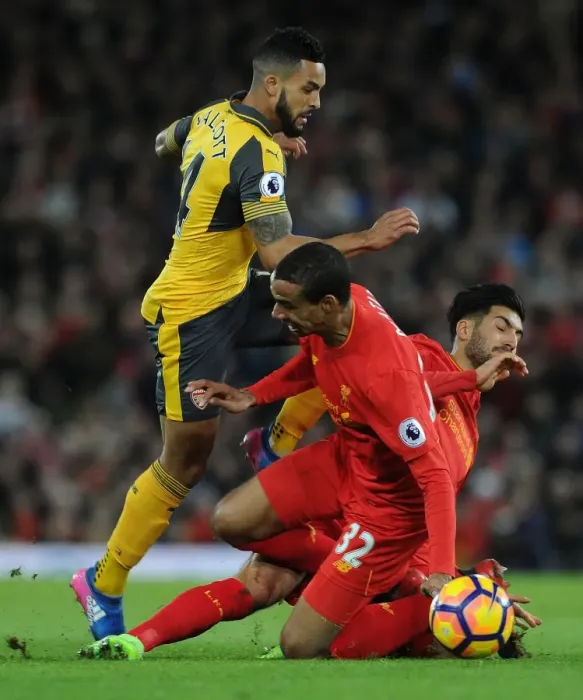 Framed Print : Clash at Anfield: Walcott vs. Matip & Can - Liverpool vs. Arsenal (2016-17)