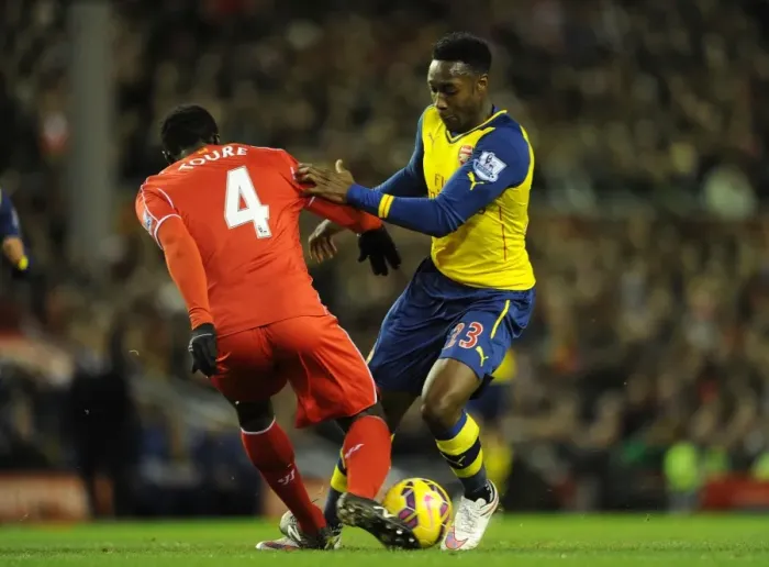 Framed Print : Clash at Anfield: Welbeck vs. Toure