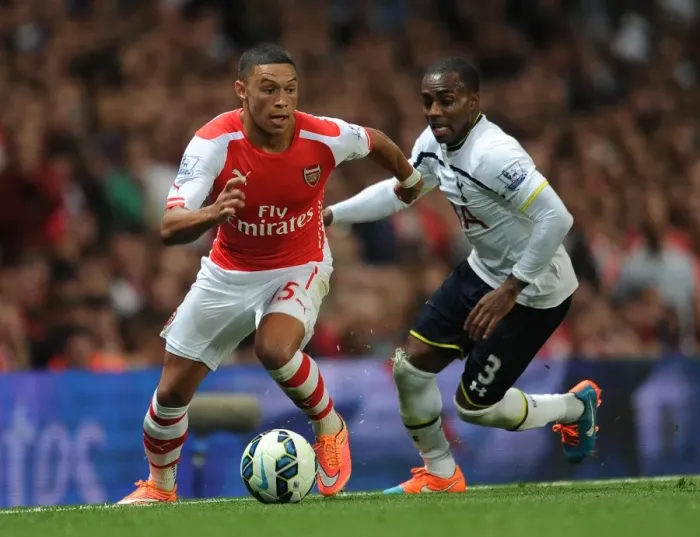Framed Print : Clash of the Capital Rivals: Oxlade-Chamberlain vs. Rose in the Arsenal v Tottenham Showdown