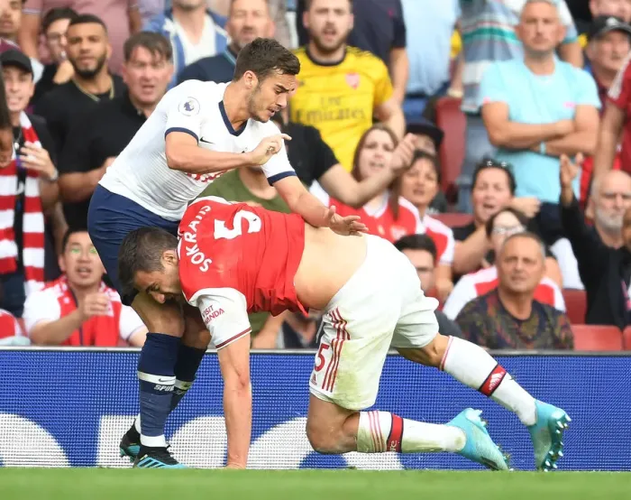 Framed Print : Clash of the Capitals: Sokratis vs. Winks - Arsenal vs. Tottenham, Premier League 2019-20