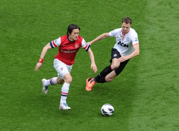 Framed Print : Clash of Champions: Rosicky vs. Evans - Arsenal vs. Manchester United, Premier League 2012-13