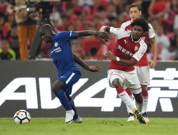Framed Print : Clash in China: Ainsley Maitland-Niles vs. N'Golo Kante - Arsenal vs. Chelsea Pre-Season 2017-18 Framed Print : Clash in China: Ainsley Maitland-Niles vs. N'Golo Kante - Arsenal vs. Chelsea Pre-Season 2017-18