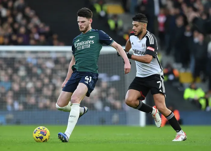 Framed Print : Clash at Craven Cottage: Fulham vs. Arsenal, Premier League 2023-24 - Declan Rice vs. Raul Jimenez Framed Print : Clash at Craven Cottage: Fulham vs. Arsenal, Premier League 2023-24 - Declan Rice vs. Raul Jimenez
