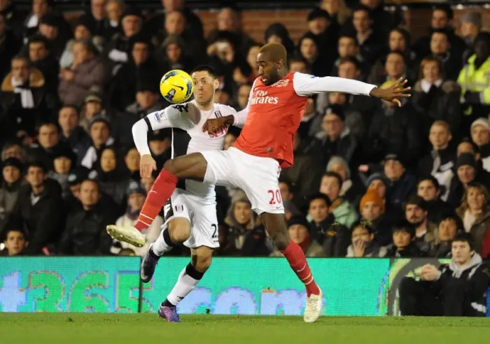 Framed Print : Clash at Craven Cottage: Johan Djourou vs. Clint Dempsey, Fulham vs. Arsenal, Premier League, 2012