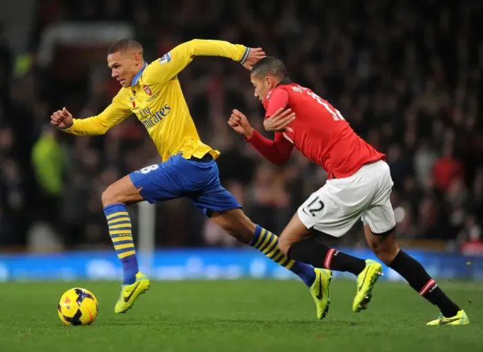 Framed Print : Clash of Defenders: Gibbs vs Smalling - Premier League Showdown (2013-14)