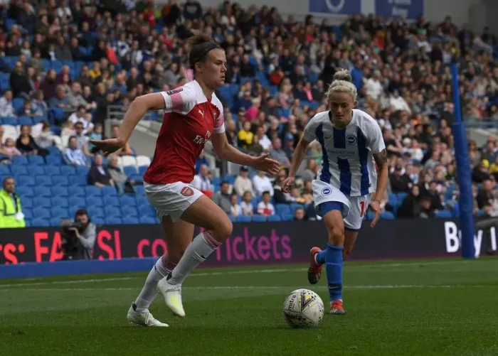 Framed Print : Clash of Defenders: Katrine Veje vs. Kate Natkiel - Brighton & Hove Albion Women vs. Arsenal Women, FA WSL