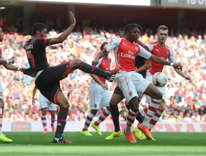 Framed Print : Clash at the Emirates: Akpom vs Cesar