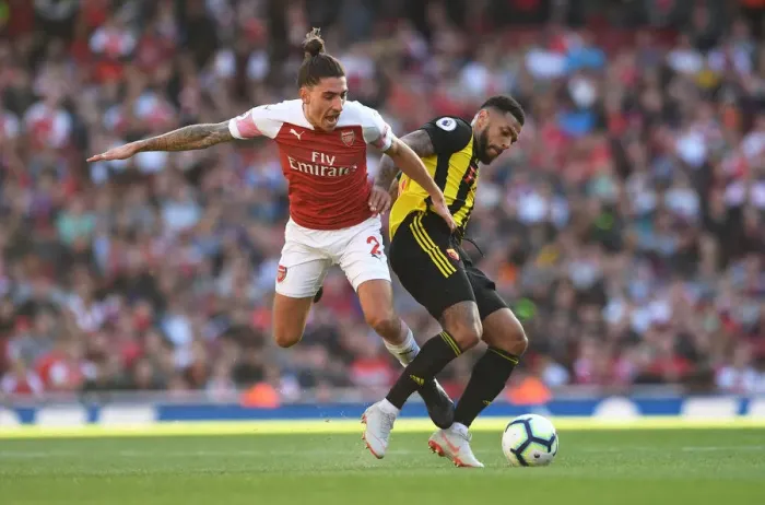 Framed Print : Clash at the Emirates: Bellerin vs. Gray in Arsenal's Battle Against Watford Framed Print : Clash at the Emirates: Bellerin vs. Gray in Arsenal's Battle Against Watford