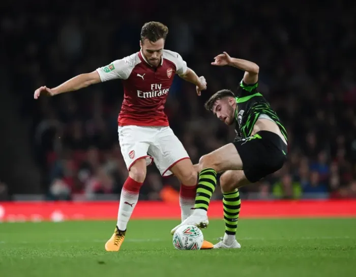 Framed Print : Clash at the Emirates: Calum Chambers vs Ben Whiteman in the Carabao Cup Framed Print : Clash at the Emirates: Calum Chambers vs Ben Whiteman in the Carabao Cup