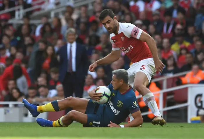Framed Print : Clash at the Emirates: Hernandez vs. Sokratis Framed Print : Clash at the Emirates: Hernandez vs. Sokratis