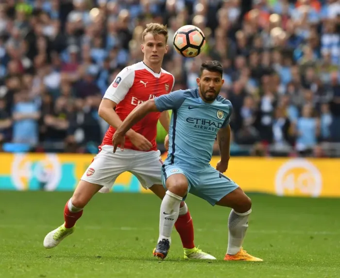 Framed Print : Clash at the Emirates: Holding vs. Aguero - FA Cup Semi-Final Showdown