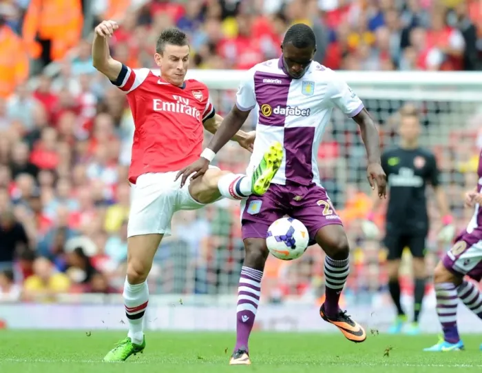 Framed Print : Clash at Emirates: Koscielny vs. Benteke, Arsenal vs. Aston Villa, 2013-14 Premier League Framed Print : Clash at Emirates: Koscielny vs. Benteke, Arsenal vs. Aston Villa, 2013-14 Premier League