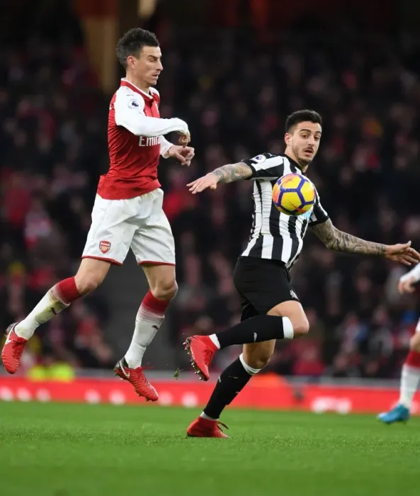 Framed Print : Clash at Emirates: Koscielny vs Joselu - Arsenal vs Newcastle United, Premier League 2017-18 Framed Print : Clash at Emirates: Koscielny vs Joselu - Arsenal vs Newcastle United, Premier League 2017-18