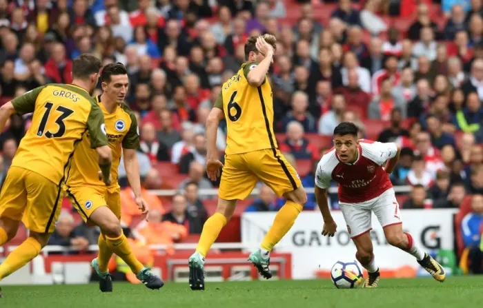 Framed Print : Clash at the Emirates: Sanchez vs. Stephens in Arsenal's Battle Against Brighton Framed Print : Clash at the Emirates: Sanchez vs. Stephens in Arsenal's Battle Against Brighton