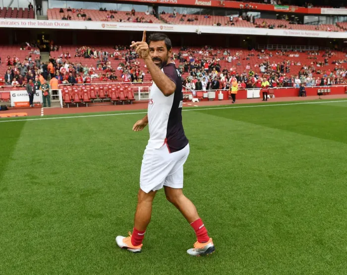 Framed Print : Clash of Footballing Icons: Robert Pires for Arsenal vs Real Madrid Legends