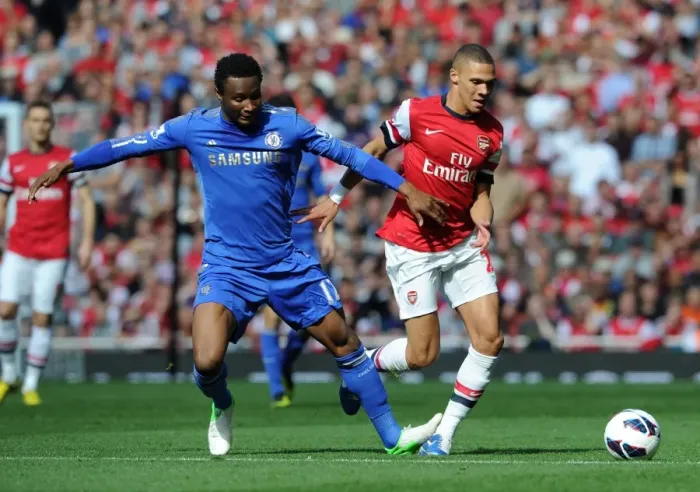 Framed Print : Clash of Forces: Kieran Gibbs vs. John Mikel Obi (Arsenal vs. Chelsea, 2012-13) Framed Print : Clash of Forces: Kieran Gibbs vs. John Mikel Obi (Arsenal vs. Chelsea, 2012-13)