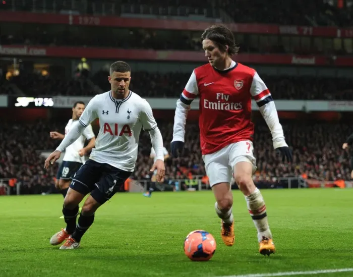Framed Print : Clash of Forces: Rosicky vs. Walker in the FA Cup Battle between Arsenal and Tottenham