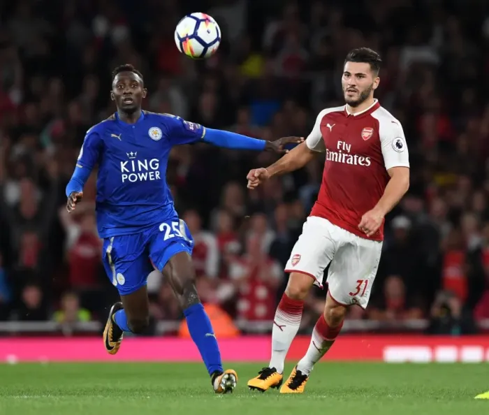 Framed Print : Clash of Forces: Sead Kolasinac vs. Wilfred Ndidi - Arsenal vs. Leicester City, Premier League